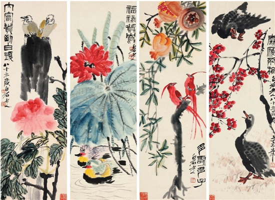     齐白石 花鸟四屏 1947年