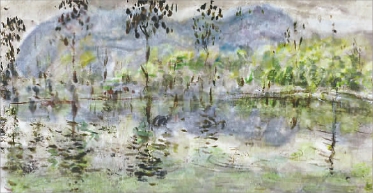   竹海雨景（水墨、丙烯）  李玉双
