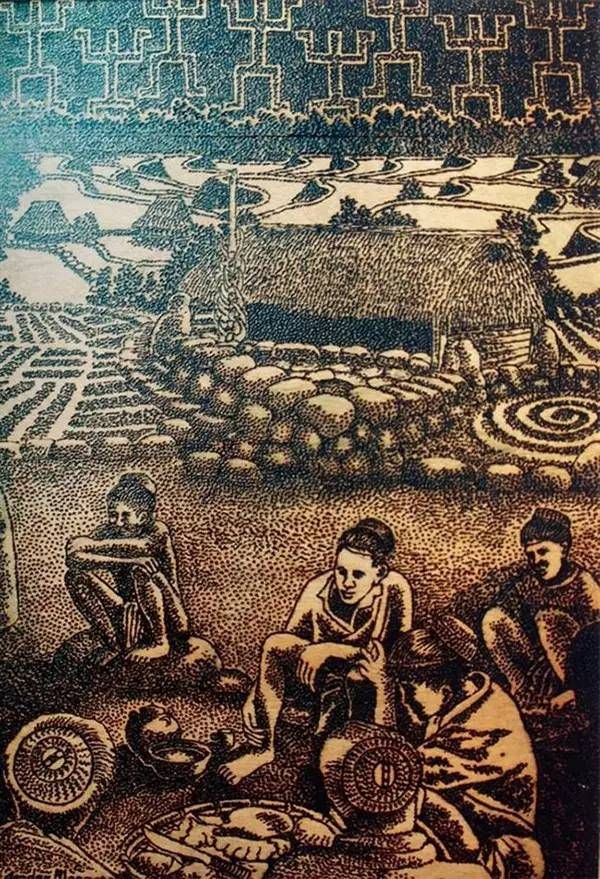 艺术家在太阳下用放大镜画画