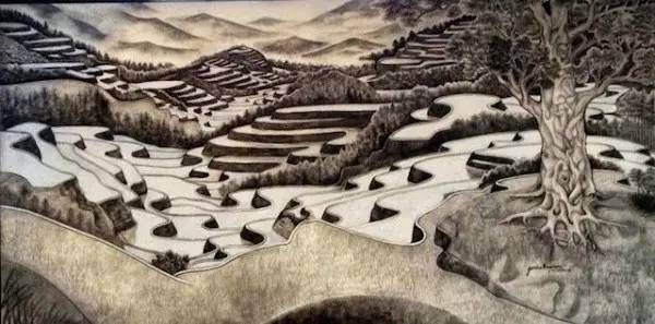 艺术家在太阳下用放大镜画画