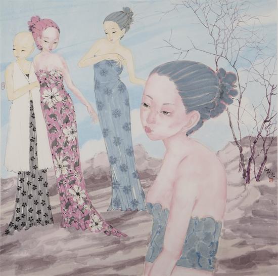   李东君，有所思系列之四，70×70cm，纸本设色