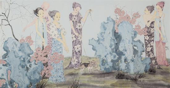 李东君，青青子衿系列之一，140×70cm，纸本设色