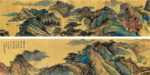 张大千 金碧山水 设色泥金纸本 手卷 24.5×207cm