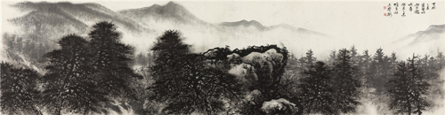 黎雄才 雨中游峨眉 水墨纸本 镜心 47.5×180cm