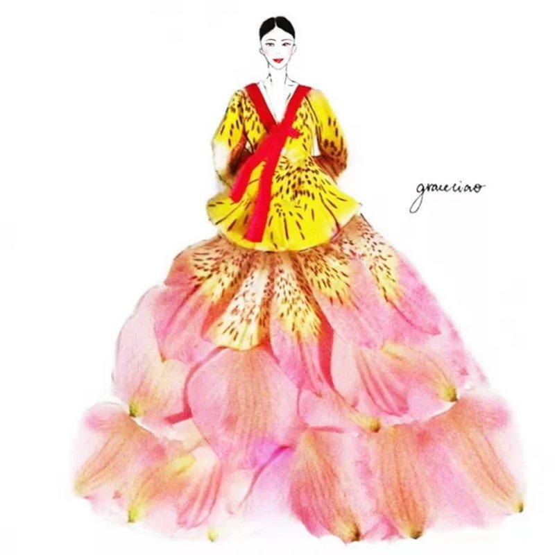 插画欣赏：花瓣礼服惊艳时光