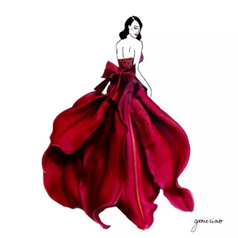 插画欣赏：花瓣礼服惊艳时光