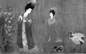   名画中的唐朝女子身穿高腰裙，裙子上满是华美的纹样