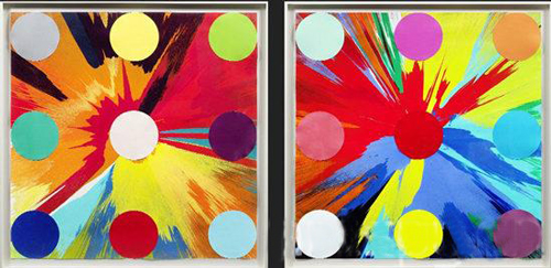 达明安·赫斯特，《Spin Painting with Spots (Diptych)》，2013