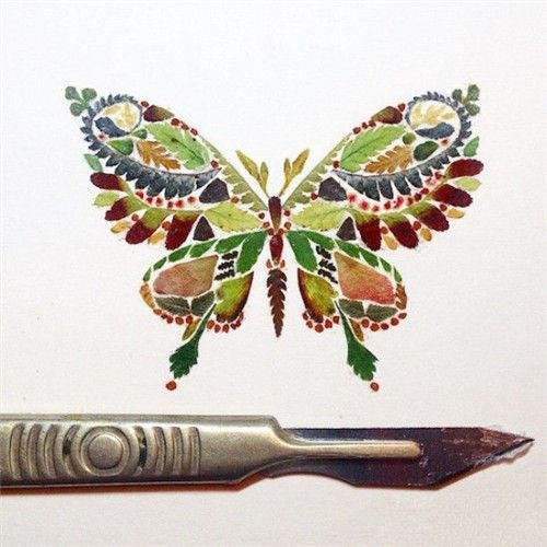 植物树叶拼制成的动植物插画华美如锦缎刺绣