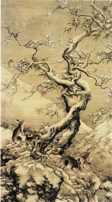 清 沈铨 雪中游兔图