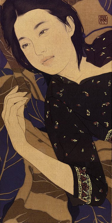 日本画家池永康晟用古法描绘出的美女图