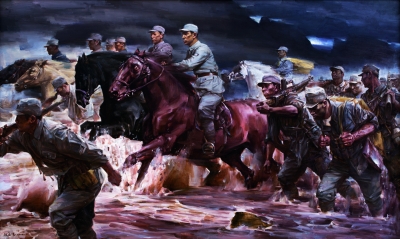 激流·八路军115师奔赴平型关(油画 120×200厘米 张庆涛
