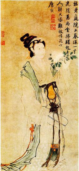 唐寅《牡丹仕女图》