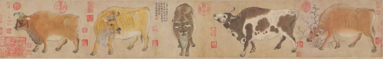   五牛图卷（纸本设色局部）  韩滉（唐）