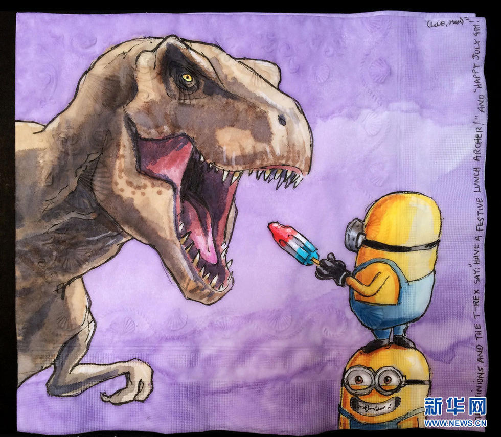 美国妈妈多年坚持在儿子的纸巾上画卡通画