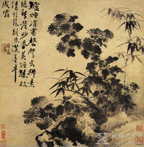 石涛 《竹菊石图》