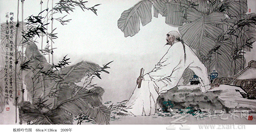 沈启鹏  板桥吟竹图-68cm×136cm-2009