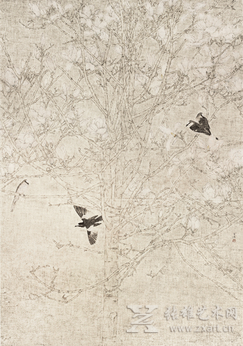 王法作品 《玉树聚禽图》