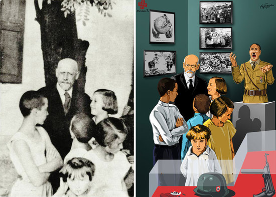 Janusz Korczak（死于纳粹集中营的著名医生和教育家） 和孩子们在一起