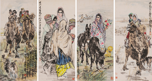 黄 胄  新疆风情四屏