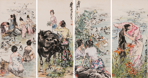 黄 胄  云南风情四屏