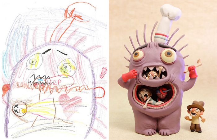 孩子们与艺术家画笔下的怪物对比（组图）