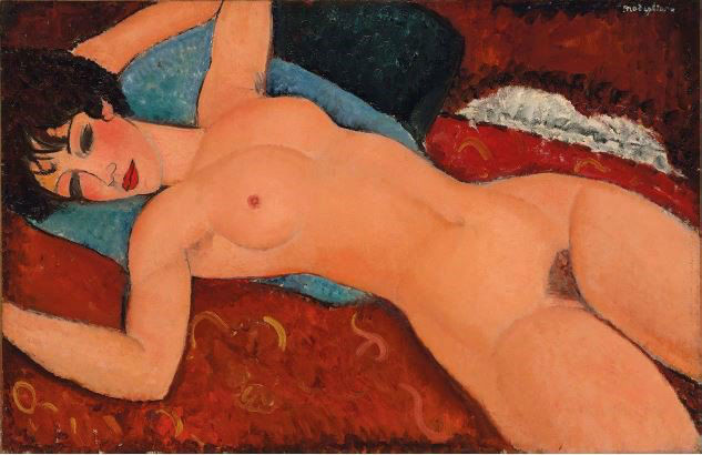 阿米地奥•莫迪里亚尼，《侧卧的裸女》（Nu couché， 1917–18）  Courtesy Christie's New York.