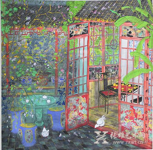 方向《农家小院》68×68cm