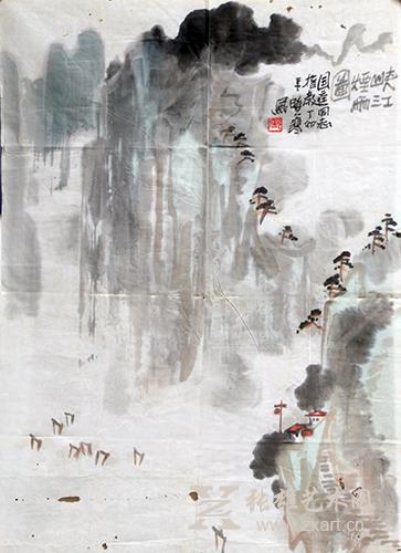 张晓寒《峡江烟雨图》67×45cm