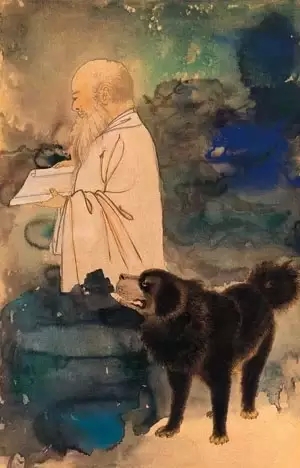  《张大千与黑虎自画像》 约作于1969年
