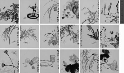 ▲齐白石十八开《花卉工虫册页》