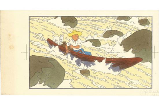 《丁丁历险记•破损的耳朵》（The Broken Ear）插图，1950年，估价：4258美元-6386美元。