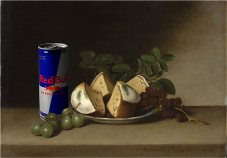     “蛋糕和红牛静物画”原画作者静物画家拉斐勒·佩尔（Raphaelle Peale）