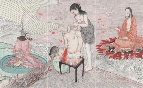   何处惹尘埃--纸本设色--288cm×180cm--2015年