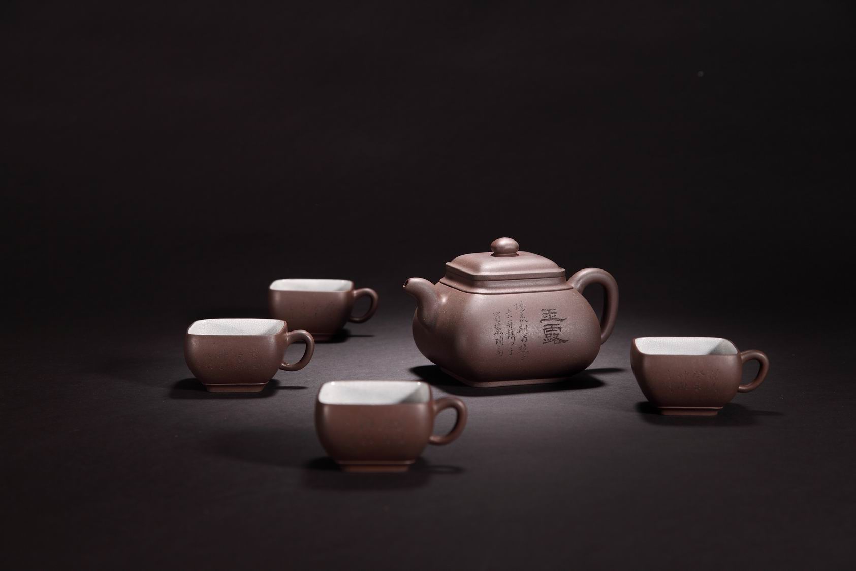 顾景舟作品《“玉露”诗文五头茶具》