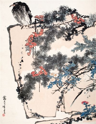 潘天寿《鹰石山花图》 图片：致谢中国嘉德