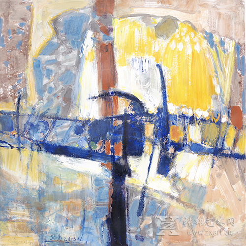 《巴垦山落日》 125×125cm 纸本彩墨