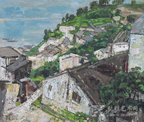  《渔村》70 ×80cm  布面油画
