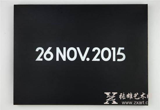 陆平原《河原温，今天系列，2015年11月26日》，2015，布上丙烯、卡纸、报纸，45.72 x 60.96 x 3.8 cm