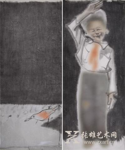 《寻人启事—驻影之二十》纸本水墨 75cmX180cmX2,2015