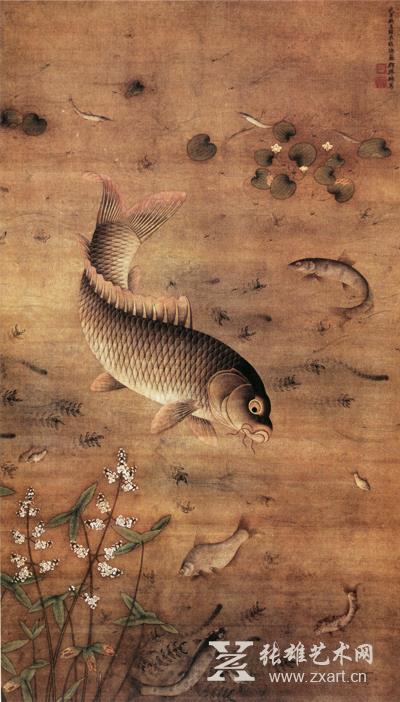   明 缪辅 《鱼藻图》 立轴绫本设色 纵171.3厘米横99.1厘米 北京故宫博物院藏