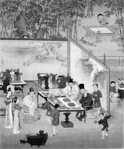 《竹林品古图》，仇英绘，《南华录》插图。