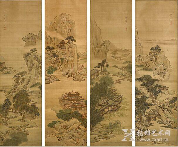 袁耀《山水》四屏