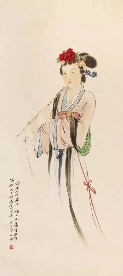   吹箫仕女立轴 1950年作