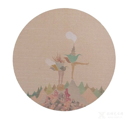 柴一茗 鸟语花香系列04 直径40cm 纸本设色 2012年