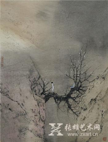 林于思《寒枝雀静》 46×35cm 纸本设色 2016
