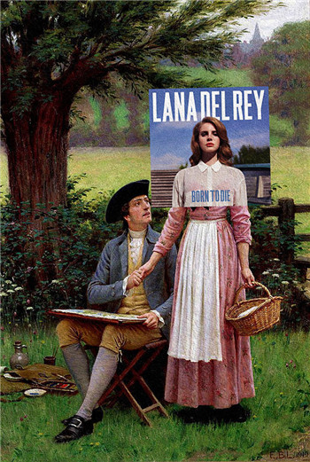 面歌手是Lana Del Rey，背景画家是Edmund Blair Leighton