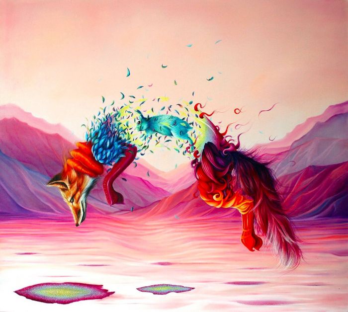 波兰艺术家彩虹色的动物画极具视觉冲击力
