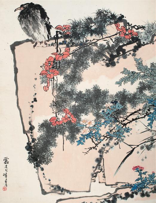 潘天寿的《鹰石山花图》以4502万美元（约合2.79亿元人民币）成交，创中国地区年度最贵作品