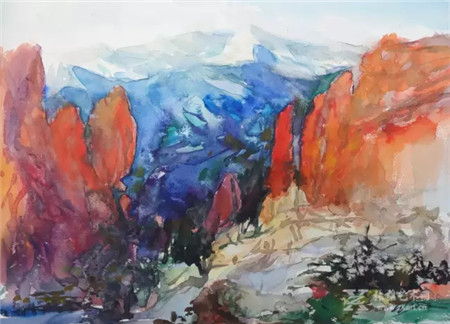 上帝山谷 水彩画 35×48cm